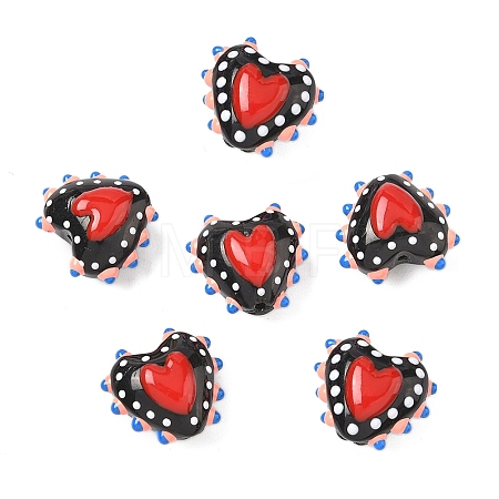 Baking Paint Glass Bumpy Beads Heart LAMP-V001-09F-1