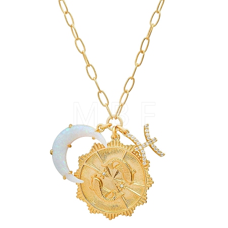 Cubic Zirconia Constellation & Opalite Moon Pendant Necklace PW-WG46702-12-1