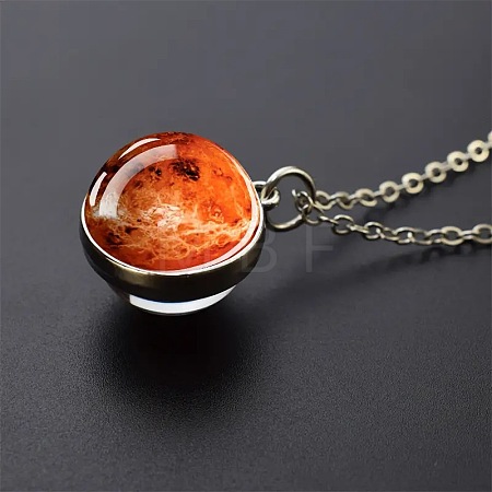 Luminous Round Alloy with Glass Planet Pendant Necklaces FS-WG4A1FF-07-1