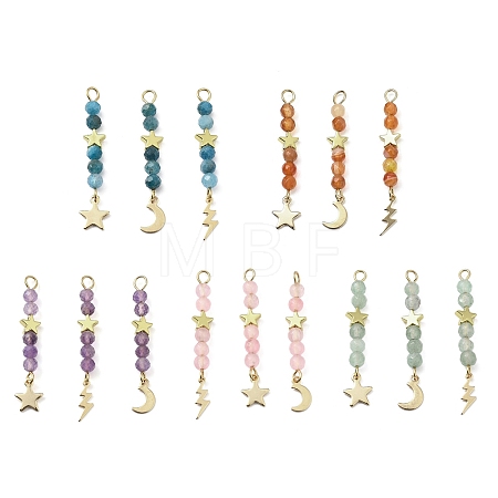 3Pcs 3 Styles Natural Mixed Stone Faceted Round Beaded Pendants PALLOY-JF03604-1