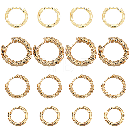8 Pairs 4 Styles Brass Beaded Huggie Hoop Earrings for Women KK-SC0004-60-1