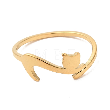 Ion Plating(IP) 304 Stainless Steel Cat Adjustable Ring for Women RJEW-M149-34G-1