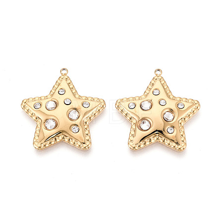 304 Stainless Steel with Rhinestone Pendants STAS-T073-68A-G-1