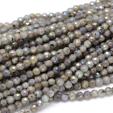 Natural Electroplate Labradorite Round Bead Strands G-O094-04-4mm-1