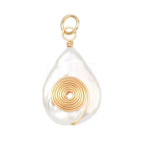 Spiral Copper Wire Wrapped Natural Nucleated Baroque Keshi Pearl Pendants PALLOY-JF05276-02-1