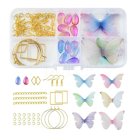 DIY Polyester Butterfly & Stainless Steel Dangle Earring Making Kits DIY-FS0006-32-1