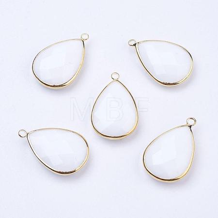 Golden Tone Brass Glass Teardrop Pendants GLAA-M006-A-22G-1