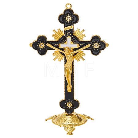 Religion Alloy Enamel Crucifix Cross Statue Display Decorations DJEW-WH0043-105B-1