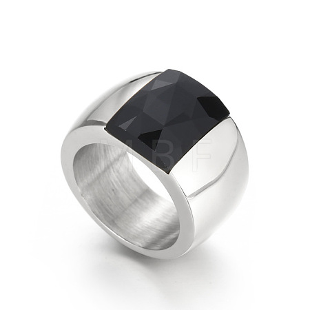 304 Stainless Steel & Glass Finger Rings FS-WGBA2F3-60-1