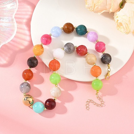 16MM Round Imitation Gemstone Acrylic Beaded Necklaces for Women NJEW-JN06481-1