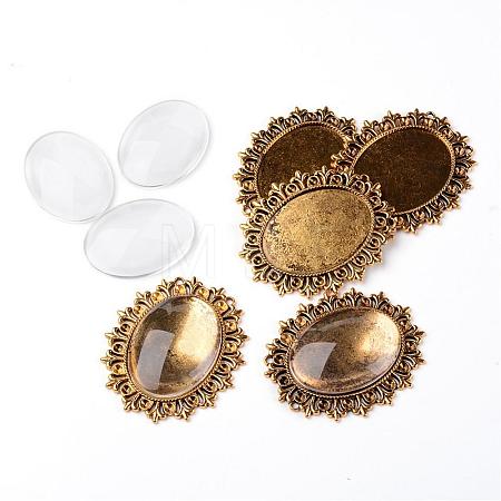 Alloy Cabochon & Rhinestone Settings and 40x30mm Oval Clear Glass Covers Sets DIY-X0115-AG-FF-1