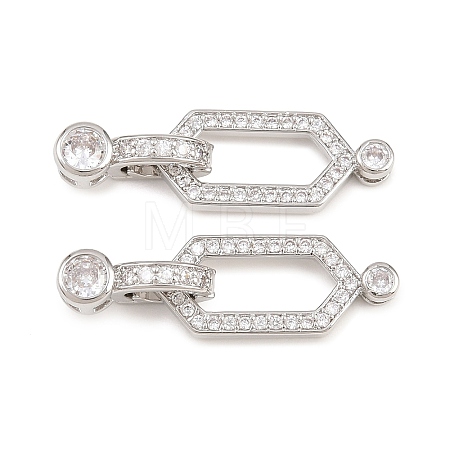 Brass Micro Pave Clear Cubic Zirconia Fold Over Clasps KK-U059-69P-1