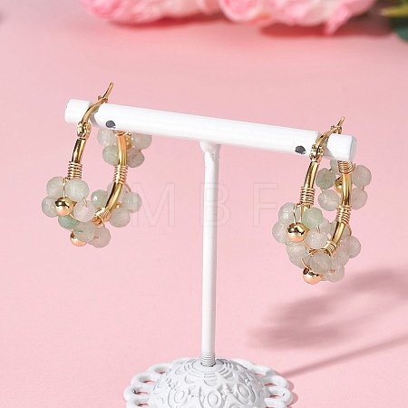 Flower Brass & Natural Green Aventurine Hoop Earrings EJEW-TA00781-03-1