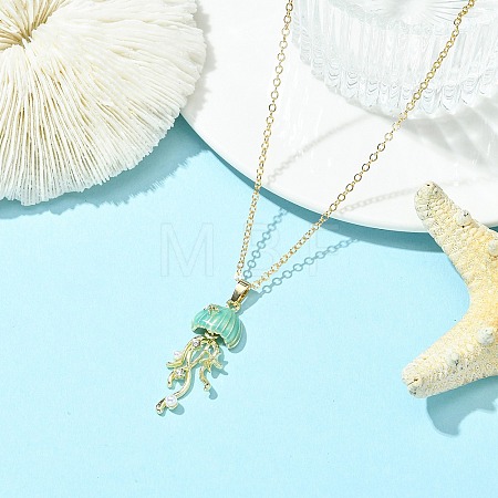 Summer Beach Alloy Enamel Sea Animal Pendant Brass Cable Chain Necklaces NJEW-JN06635-01-1