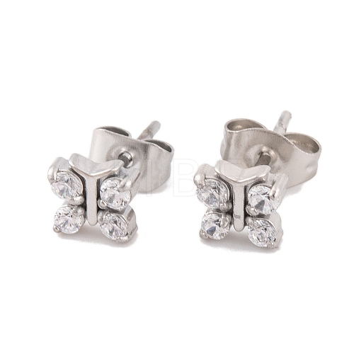 Butterfly 304 Stainless Steel Micro Pave Cubic Zirconia Stud Earrings for Women EJEW-E311-04P-1