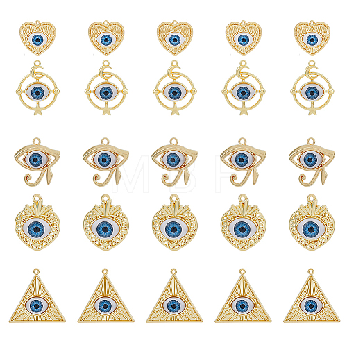 30Pcs 5 Styles Rack Plating Alloy Enamel Evil Eye Pendants FIND-DC0002-43-1