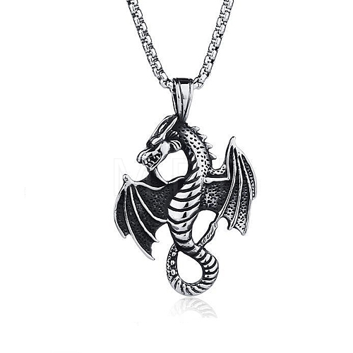 Pterosaur Alloy Popcorn Chain Pendant Necklaces for Men PW-WGDFCB3-01-1