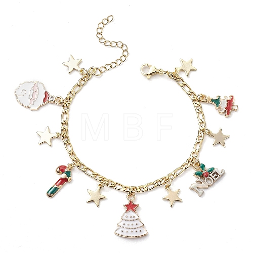 Christmas Tree Santa Claus Alloy Enamel Charm Bracelets BJEW-TA00491-1