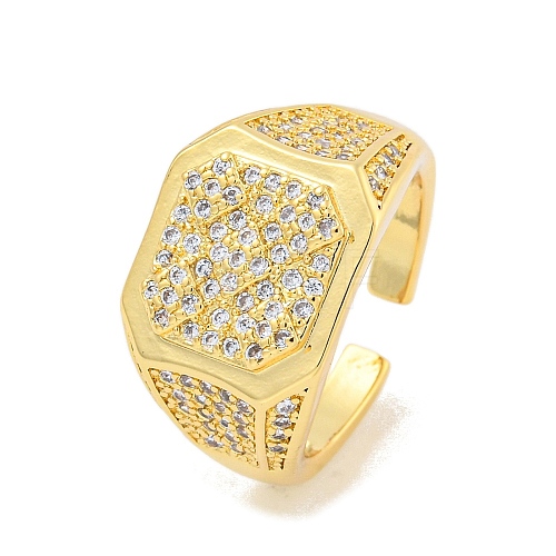 Rack Plating Square Brass Micro Pave Clear Cubic Zirconia Cuff Finger Rings RJEW-C103-16G-1