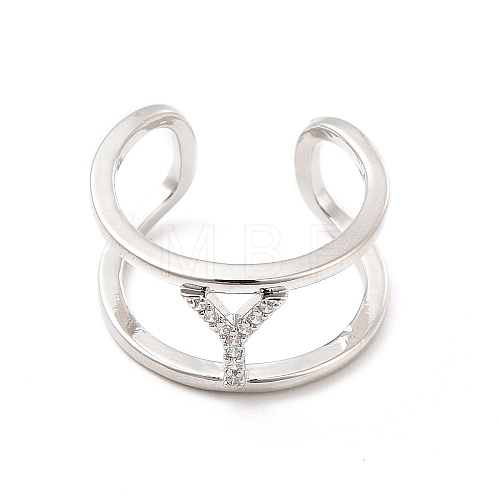 Clear Cubic Zirconia Initial Letter Open Cuff Ring RJEW-A012-01P-Y-1