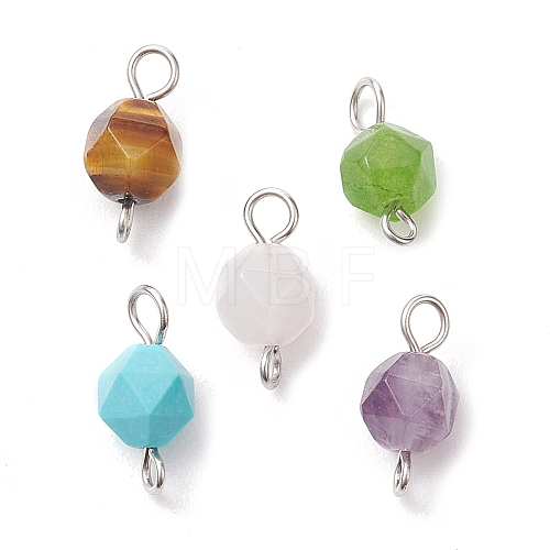 Faceted Natural Mixed Gemstone Star Cut Round Connector Charms PALLOY-JF02722-02-1