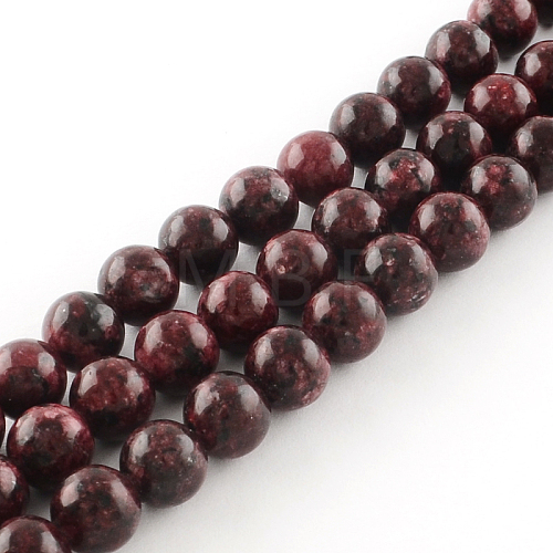 Dyed Natural Sesame Jasper Round Beads Strands X-G-R342-8mm-11-1