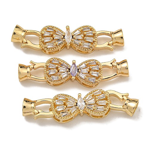 Brass Micro Pave Cubic Zirconia Fold Over Clasps KK-U037-33G-1