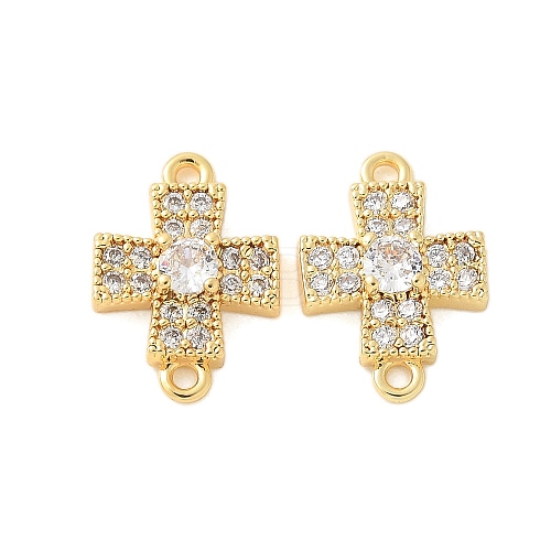 Brass Micro Pave Cubic Zirconia Connector Charms KK-U056-38G-1