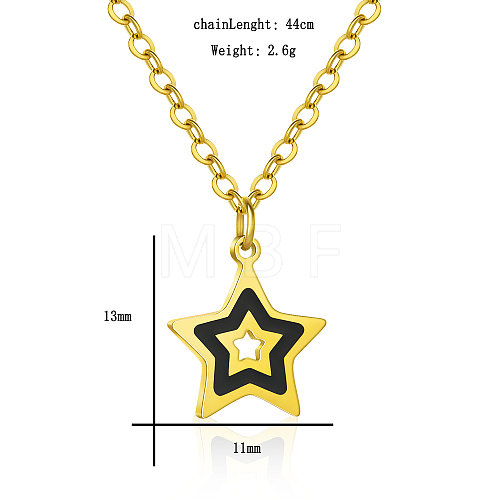 Stainless Steel Black Enamel Star Pendant Necklaces UT9539-2-1