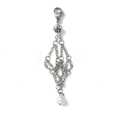 304 Stainless Steel Cable Chains Macrame Pouch Empty Stone Holder Pendant Decoration HJEW-TA00069-02-1