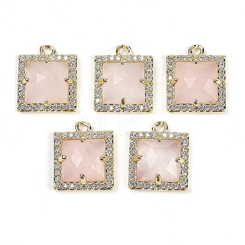 Natural Rose Quartz Faceted Square Charms G-I375-06G-05-1