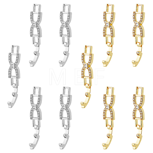 10Pcs 2 Colors Bowknot Rack Plating Brass Clear Cubic Zirconia Watch Band Clasps ZIRC-DC0001-09-1