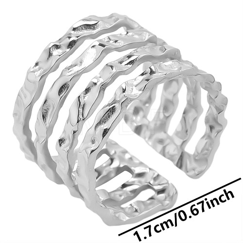 Multi-layer Stainless Steel Minimalist Open Cuff Ring for Unisex CD7017-1-1