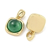 Dyed Natural Green Agate & Brass Square Charms KK-Q820-32G-2