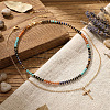 Stainless Steel Religion Cross Pendant Colorful Natural Mixed Gemstone Rondelle Beaded Double Layer Necklaces for Women TF5926-2