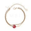 Natural Red Agate Faceted Flat Round with Brass Cube Link Bracelets BJEW-JB13481-3