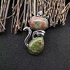 Alloy Pave Natural Unakite Cat Shaped Pendant Necklaces FS-WG6CBFA-07-1