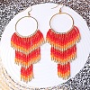 Alloy Glass Seed Beads Ring Tassel Dangle Earrings FS-WG48D5F-01-1