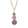 Natural Amethyst Round Beaded Gourd Shape Pendant 304 Stainless Steel Cable Chain Necklaces for Women NJEW-JN05656-02-2