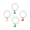 Natural Shell with Brass Enamel Pendant Finger Rings for Couples RJEW-TA00230-2