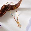 Bohemian Zinc Alloy Enamel Heart Pendant Glass Seed Beaded Nacklaces with OT Clasps for Women WGD622F-01-2