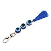 Resin Evil Eye Round Bead & Polyester Tassel Pendant Decorations HJEW-JM04165-03-4