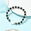 Natural Lava Rock & Larvikite & Selenite & Freshwater Shell Beads Stretch Bracelets for Women Men BJEW-JB13759-4