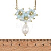 Electroplate Glass Beaded Flower Teardrop Pendant 304 Stainless Steel Cable Chain Necklaces NJEW-MZ00156-03-3