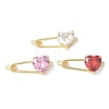 Brass Cubic Zirconia Heart Safety Pin Connector Charms KK-Q031-45G-1