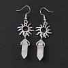 Natural Quartz Crystal Bullet with Sun Dangle Earrings EJEW-I276-01P-20-4
