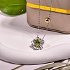 925 Sterling Silver Pave Clear Cubic Zirconia and Natural Peridot Flower Pendant Necklaces for Women FS-WGAB3DC-04-1