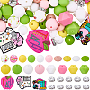 95Pcs 21 Styles Printed Round Silicone Focal Beadsm with 10Pcs Brass Rhinestone Spacer Beads SIL-BM0001-12-1