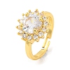 Flower Cubic Zirconia & Glass  Open Cuff Ring RJEW-U003-18-2