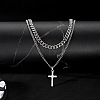 Stainless Steel Cross Pendant Double Layer Necklaces PW-WG88E37-01-1